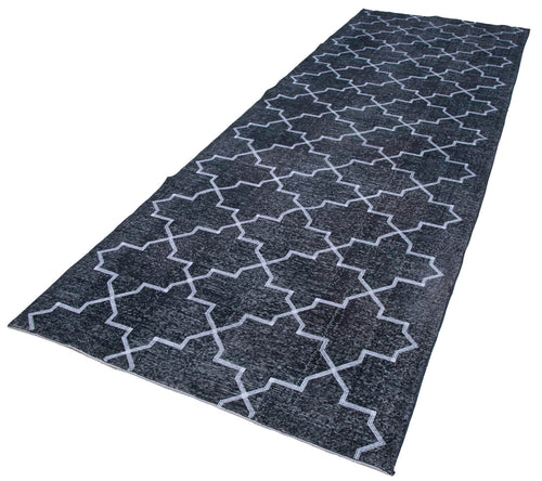 Geometric Carpet Gri Geometrik Pamuk Yün El Dokuma Halısı 142x416 Agacan