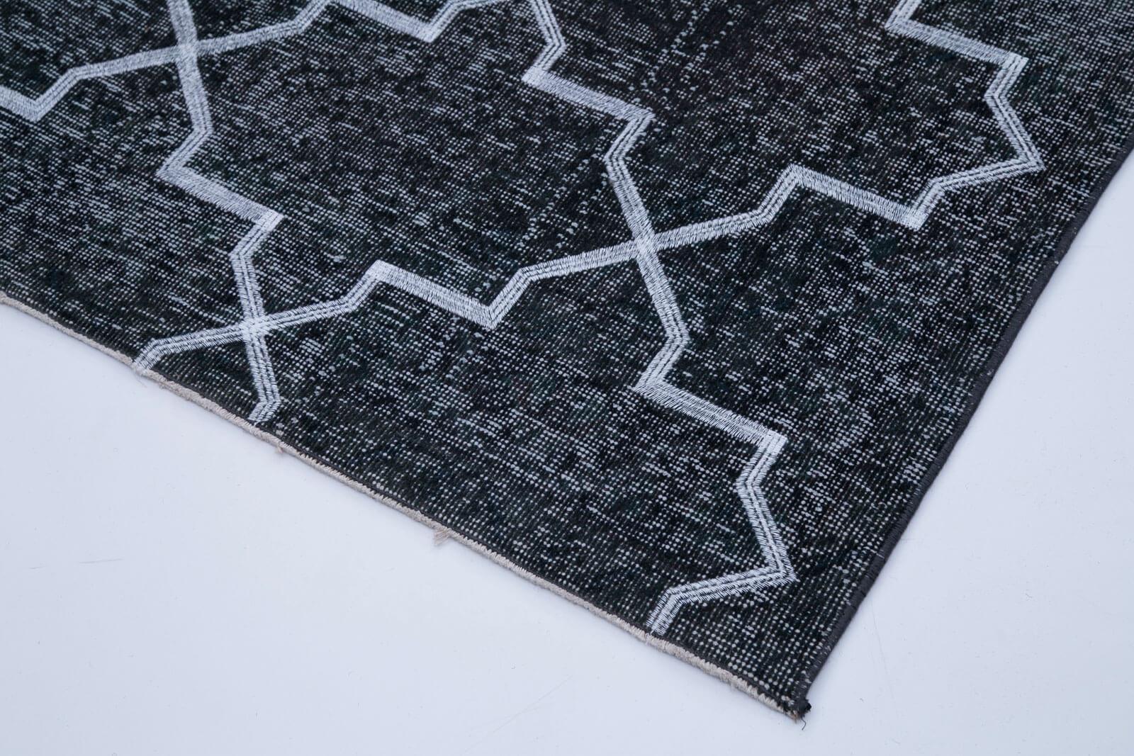 Geometric Carpet Gri Geometrik Pamuk Yün El Dokuma Halısı 142x416 Agacan