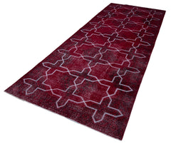 Geometric Carpet Kırmızı Geometrik Pamuk Yün El Dokuma Halısı 142x377 Agacan