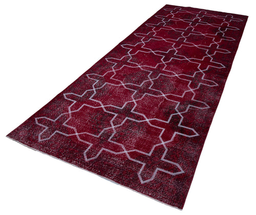 Geometric Carpet Kırmızı Geometrik Pamuk Yün El Dokuma Halısı 142x377 Agacan