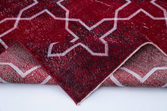 Geometric Carpet Kırmızı Geometrik Pamuk Yün El Dokuma Halısı 142x377 Agacan