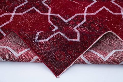 Geometric Carpet Kırmızı Geometrik Pamuk Yün El Dokuma Halısı 142x377 Agacan