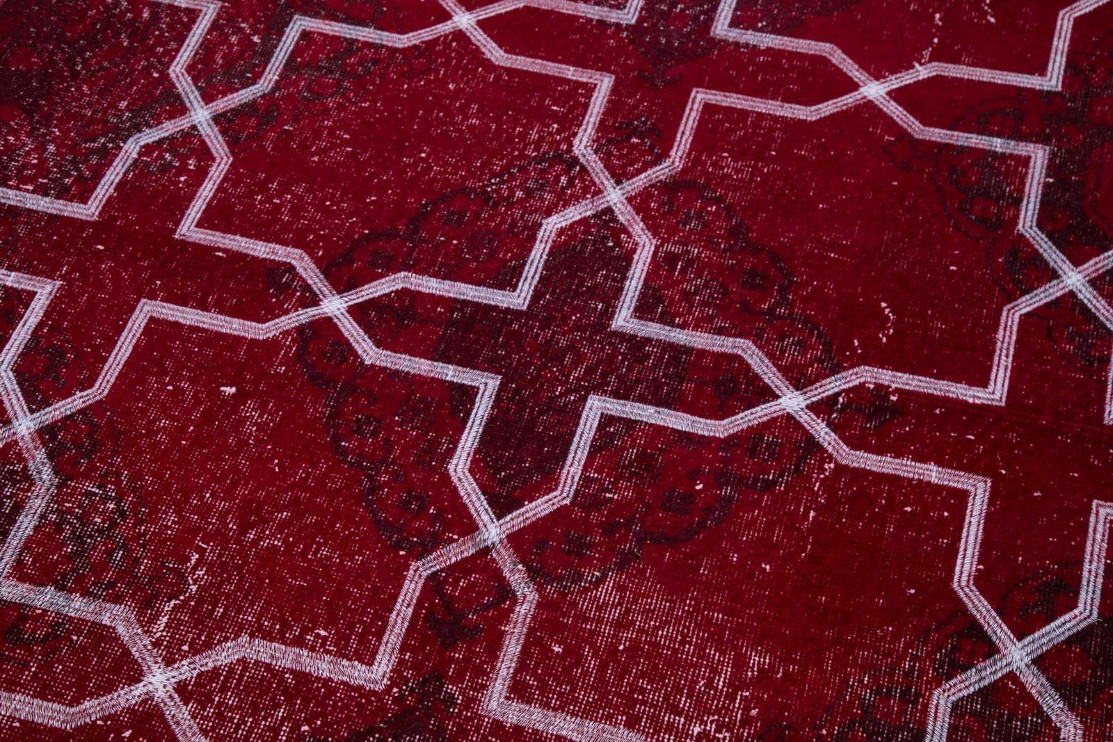 Geometric Carpet Kırmızı Geometrik Pamuk Yün El Dokuma Halısı 142x377 Agacan