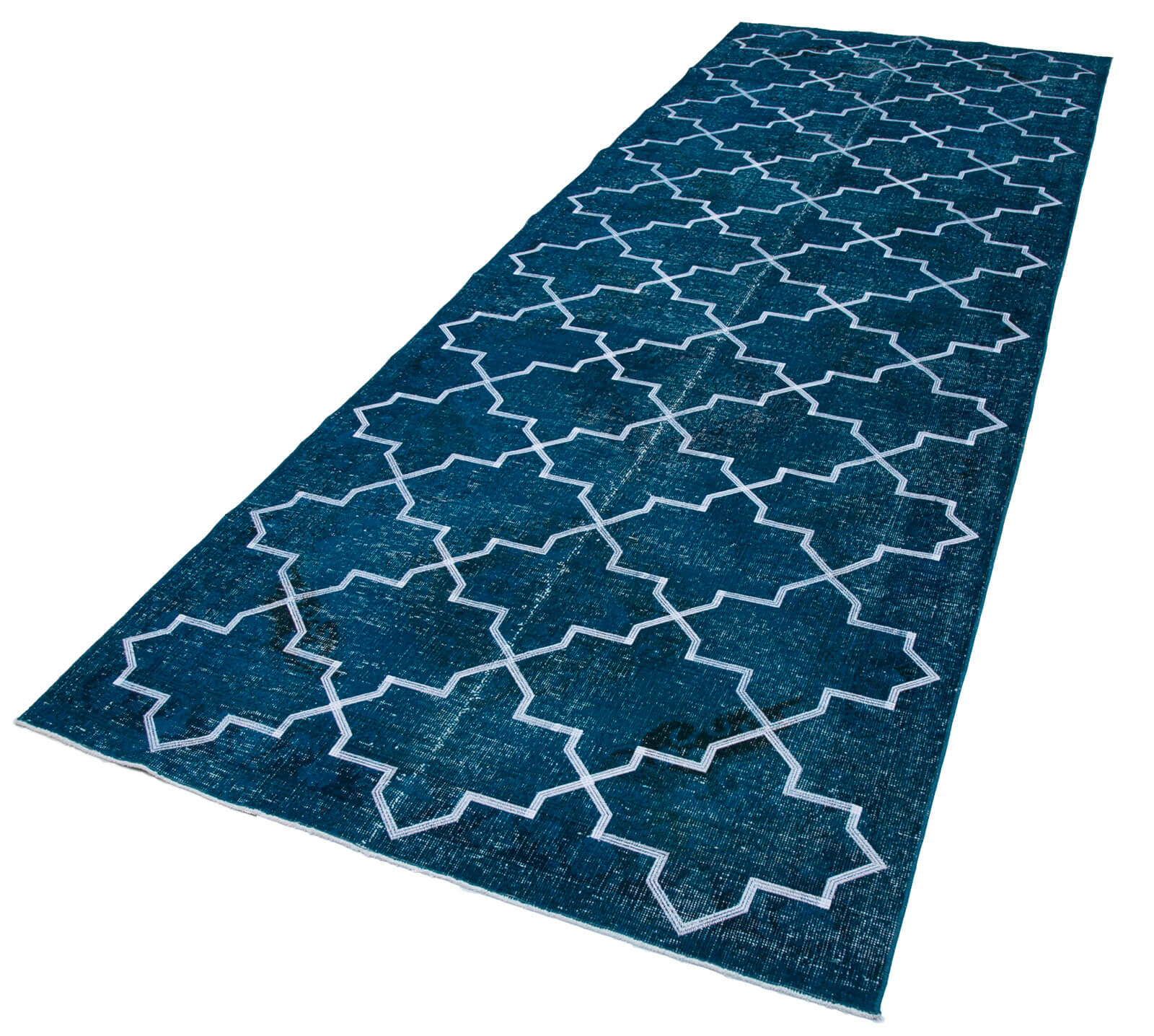 Geometric Carpet Turkuaz Geometrik Pamuk Yün El Dokuma Halısı 144x407 Agacan