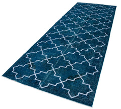 Geometric Carpet Turkuaz Geometrik Pamuk Yün El Dokuma Halısı 144x407 Agacan