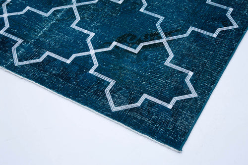 Geometric Carpet Turkuaz Geometrik Pamuk Yün El Dokuma Halısı 144x407 Agacan