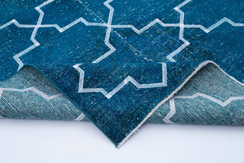 Geometric Carpet Turkuaz Geometrik Pamuk Yün El Dokuma Halısı 144x407 Agacan