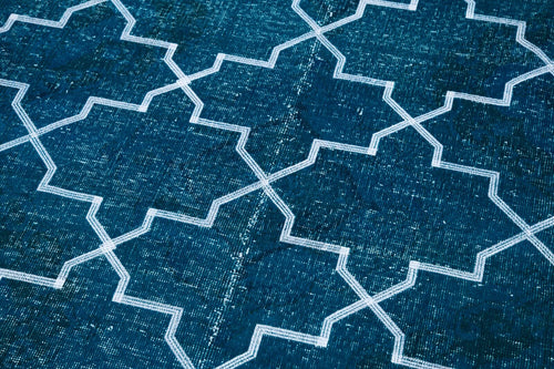 Geometric Carpet Turkuaz Geometrik Pamuk Yün El Dokuma Halısı 144x407 Agacan