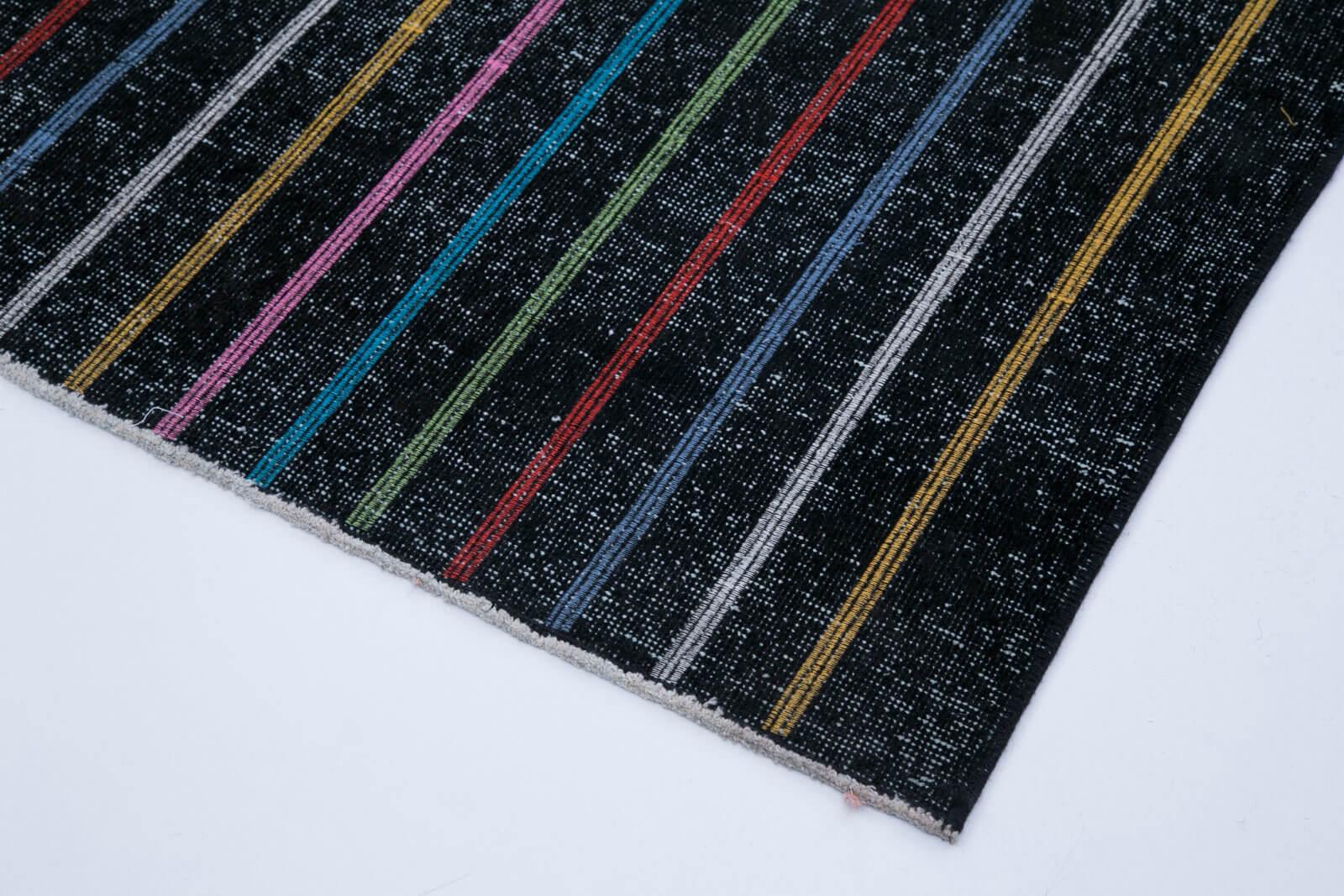 Geometric Carpet Siyah Geometrik Pamuk Yün El Dokuma Halısı 141x398 Agacan