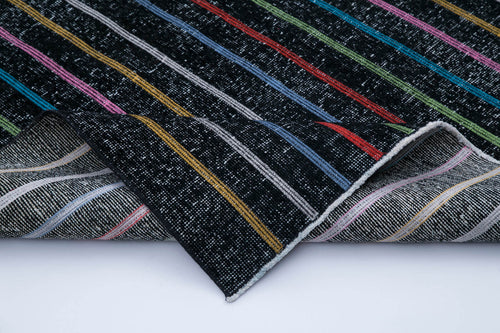 Geometric Carpet Siyah Geometrik Pamuk Yün El Dokuma Halısı 141x398 Agacan