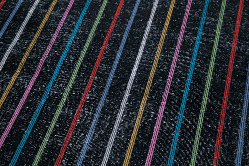 Geometric Carpet Siyah Geometrik Pamuk Yün El Dokuma Halısı 141x398 Agacan