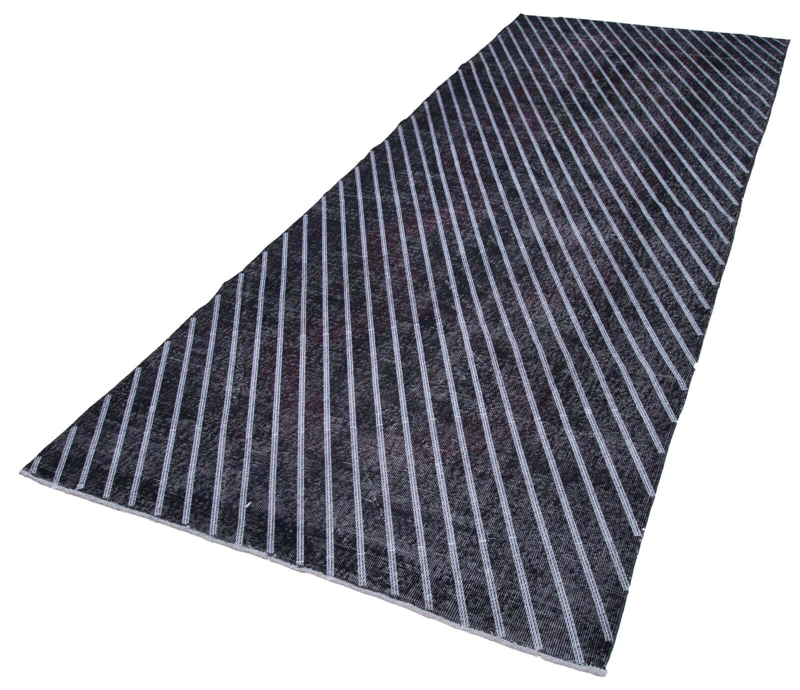 Geometric Carpet Siyah Geometrik Pamuk Yün El Dokuma Halısı 141x370 Agacan