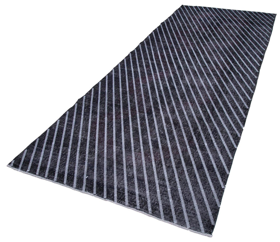 Geometric Carpet Siyah Geometrik Pamuk Yün El Dokuma Halısı 141x370 Agacan