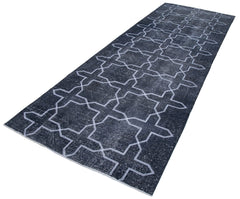 Geometric Carpet Gri Geometrik Pamuk Yün El Dokuma Halısı 137x398 Agacan