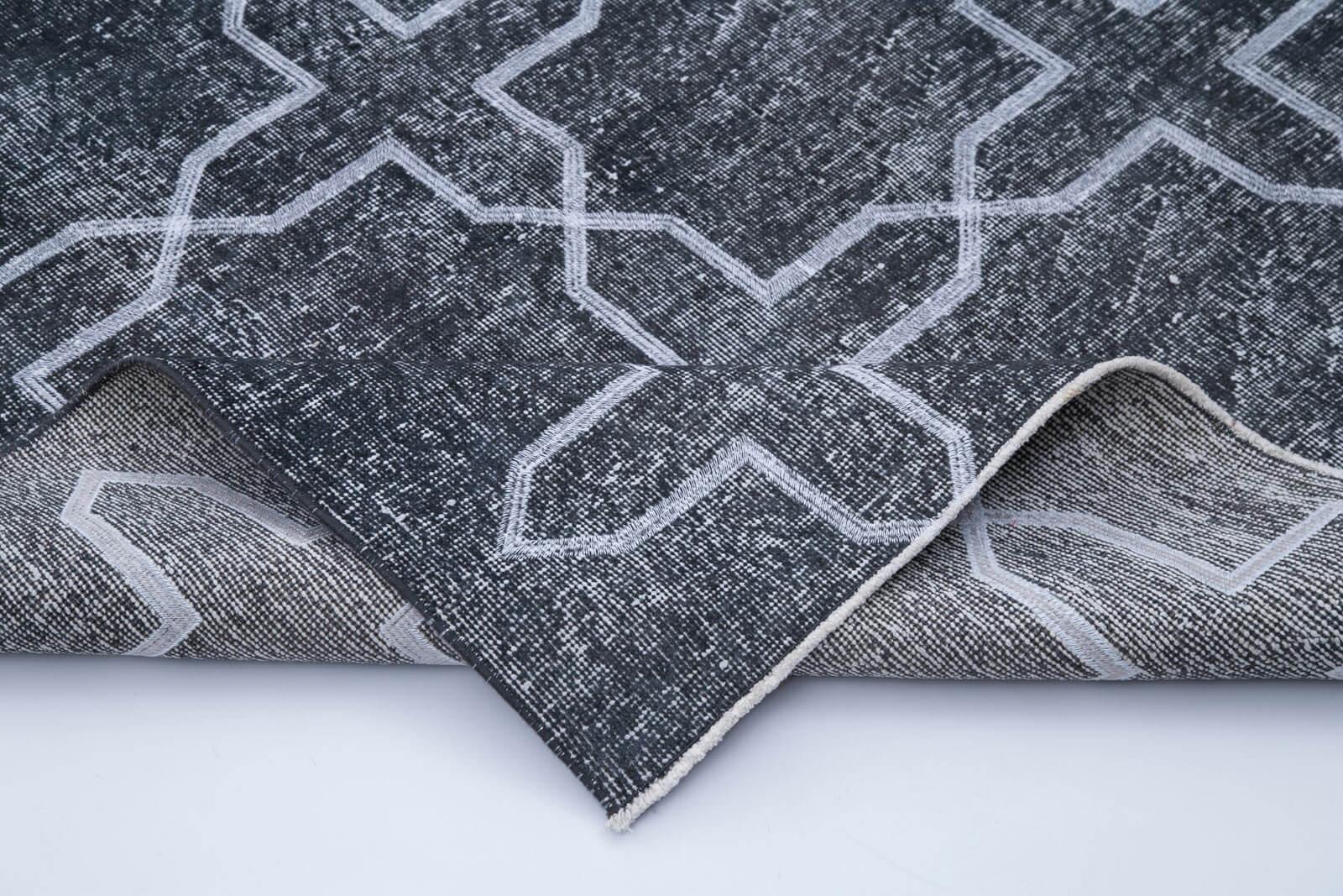 Geometric Carpet Gri Geometrik Pamuk Yün El Dokuma Halısı 137x398 Agacan