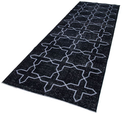 Geometric Carpet Siyah Geometrik Pamuk Yün El Dokuma Halısı 134x390 Agacan
