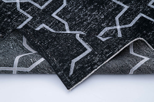 Geometric Carpet Siyah Geometrik Pamuk Yün El Dokuma Halısı 134x390 Agacan