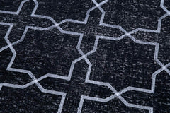 Geometric Carpet Siyah Geometrik Pamuk Yün El Dokuma Halısı 134x390 Agacan