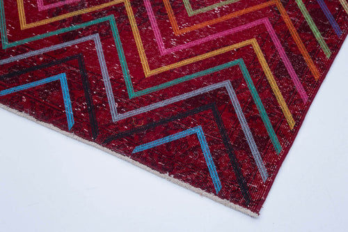 Geometric Carpet Kırmızı Geometrik Pamuk Yün El Dokuma Halısı 140x377 Agacan