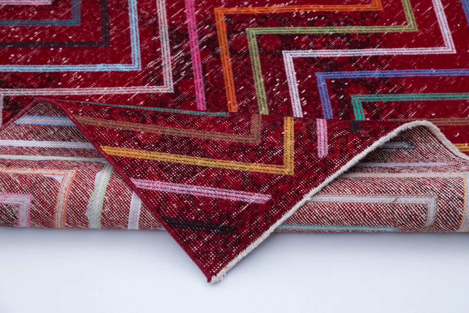 Geometric Carpet Kırmızı Geometrik Pamuk Yün El Dokuma Halısı 140x377 Agacan