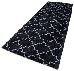 Geometric Carpet Siyah Geometrik Pamuk Yün El Dokuma Halısı 145x400 Agacan