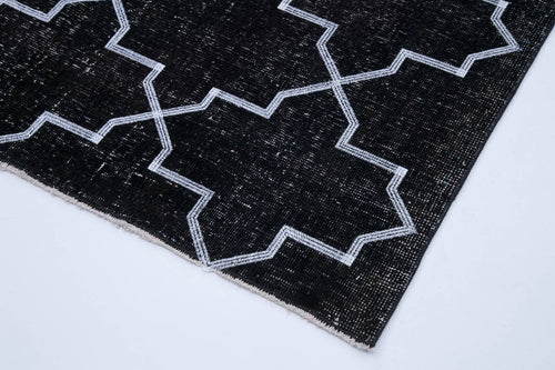 Geometric Carpet Siyah Geometrik Pamuk Yün El Dokuma Halısı 145x400 Agacan