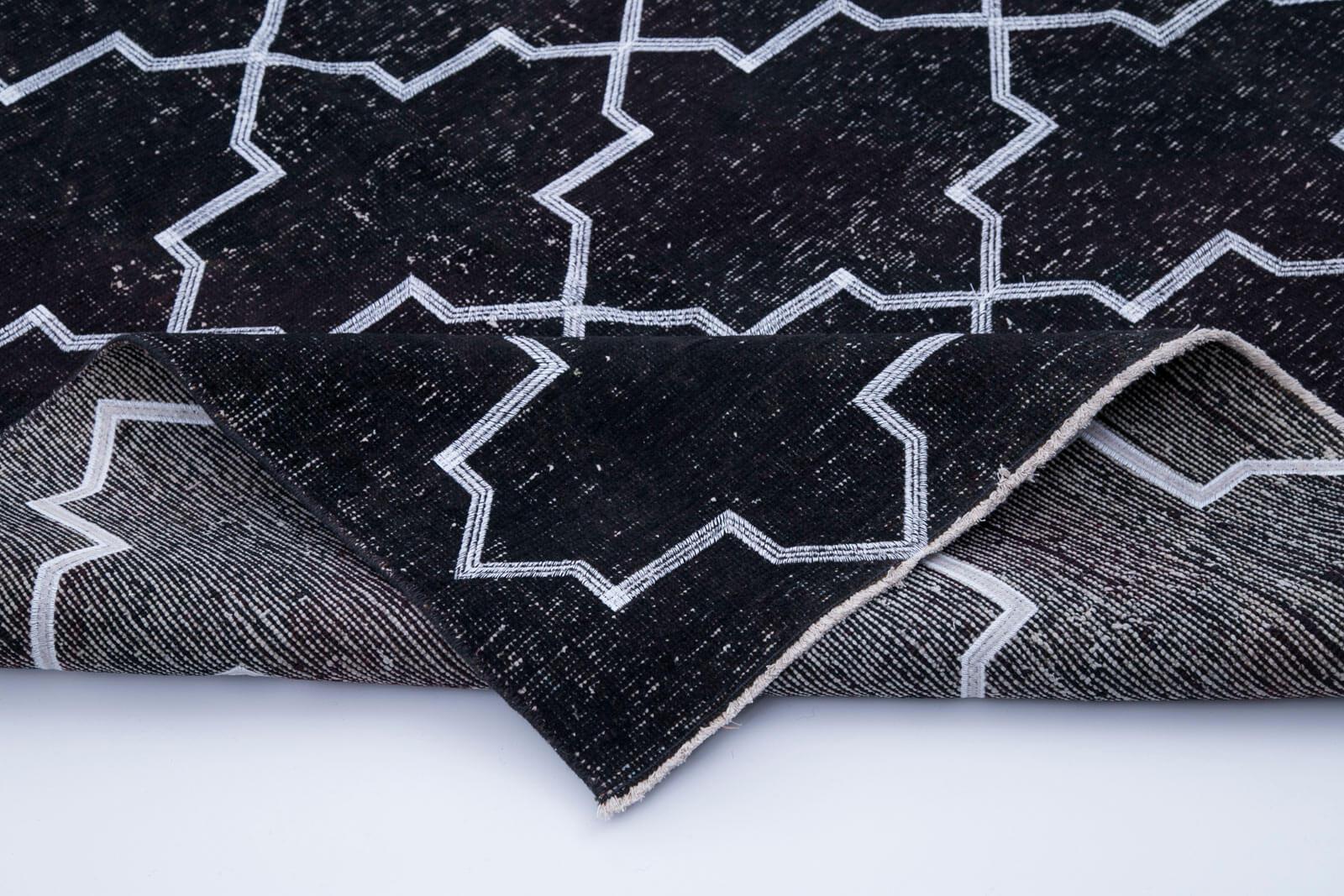 Geometric Carpet Siyah Geometrik Pamuk Yün El Dokuma Halısı 145x400 Agacan