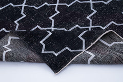 Geometric Carpet Siyah Geometrik Pamuk Yün El Dokuma Halısı 145x400 Agacan