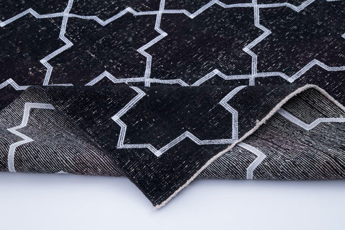 Geometric Carpet Siyah Geometrik Pamuk Yün El Dokuma Halısı 145x400 Agacan