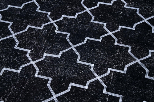 Geometric Carpet Siyah Geometrik Pamuk Yün El Dokuma Halısı 145x400 Agacan