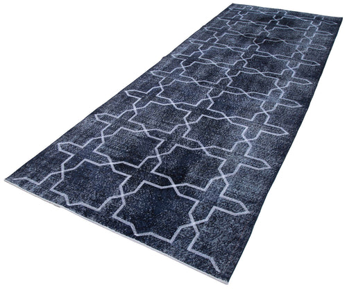 Geometric Carpet Siyah Geometrik Pamuk Yün El Dokuma Halısı 140x384 Agacan