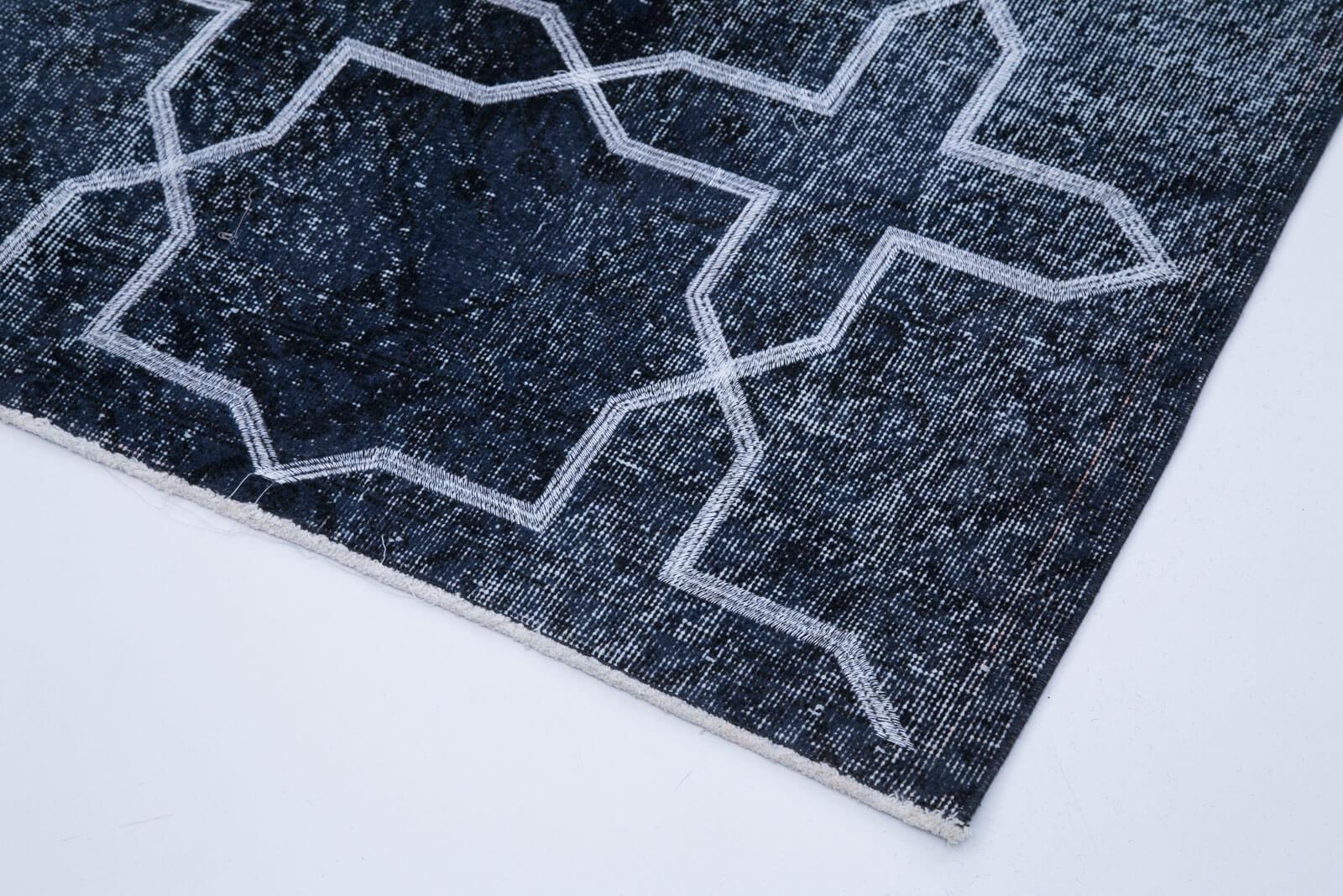 Geometric Carpet Siyah Geometrik Pamuk Yün El Dokuma Halısı 140x384 Agacan