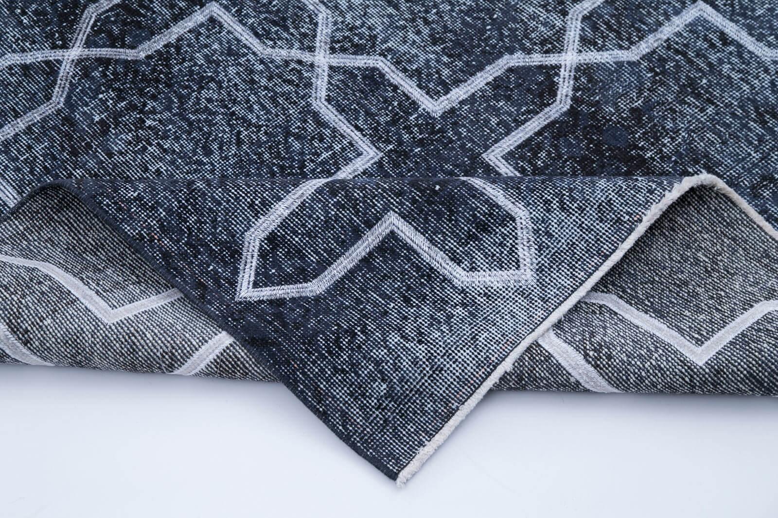 Geometric Carpet Siyah Geometrik Pamuk Yün El Dokuma Halısı 140x384 Agacan