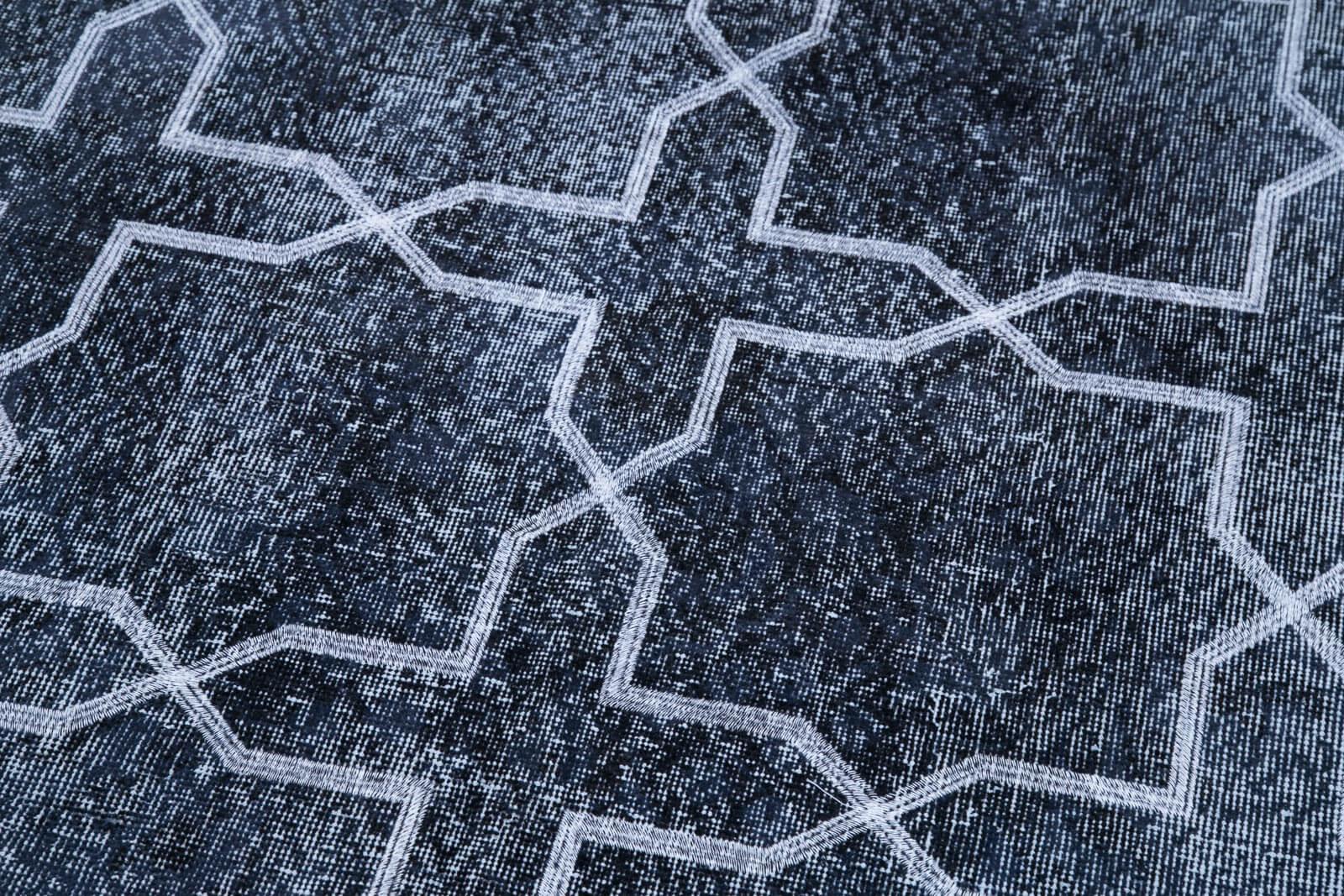 Geometric Carpet Siyah Geometrik Pamuk Yün El Dokuma Halısı 140x384 Agacan