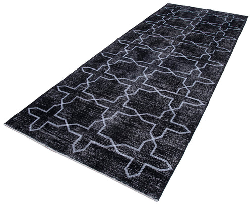 Geometric Carpet Siyah Geometrik Pamuk Yün El Dokuma Halısı 148x371 Agacan