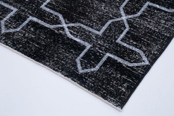 Geometric Carpet Siyah Geometrik Pamuk Yün El Dokuma Halısı 148x371 Agacan