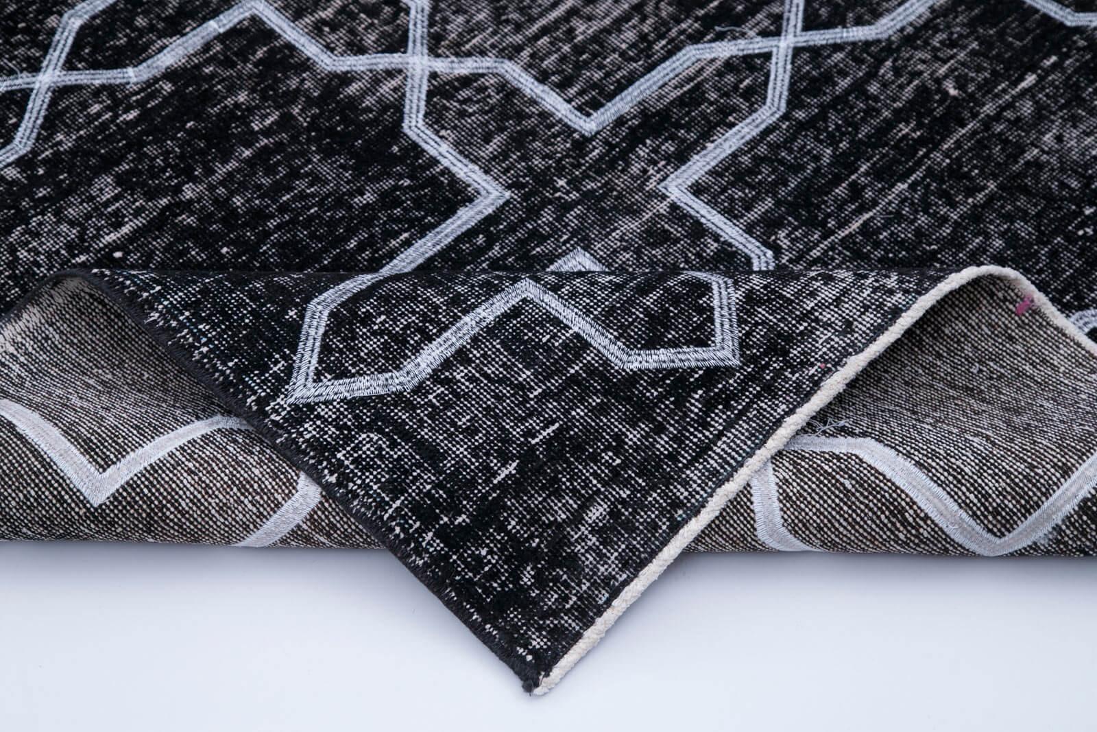 Geometric Carpet Siyah Geometrik Pamuk Yün El Dokuma Halısı 148x371 Agacan