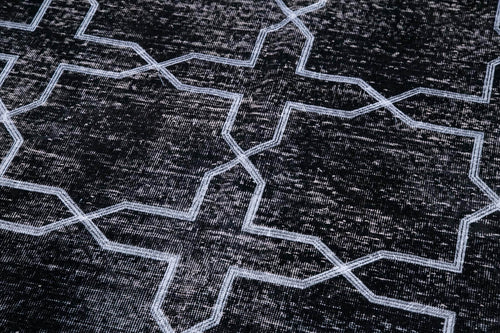 Geometric Carpet Siyah Geometrik Pamuk Yün El Dokuma Halısı 148x371 Agacan