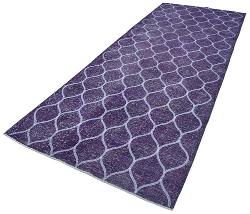 Geometric Carpet Mor Geometrik Pamuk Yün El Dokuma Halısı 145x379 Agacan