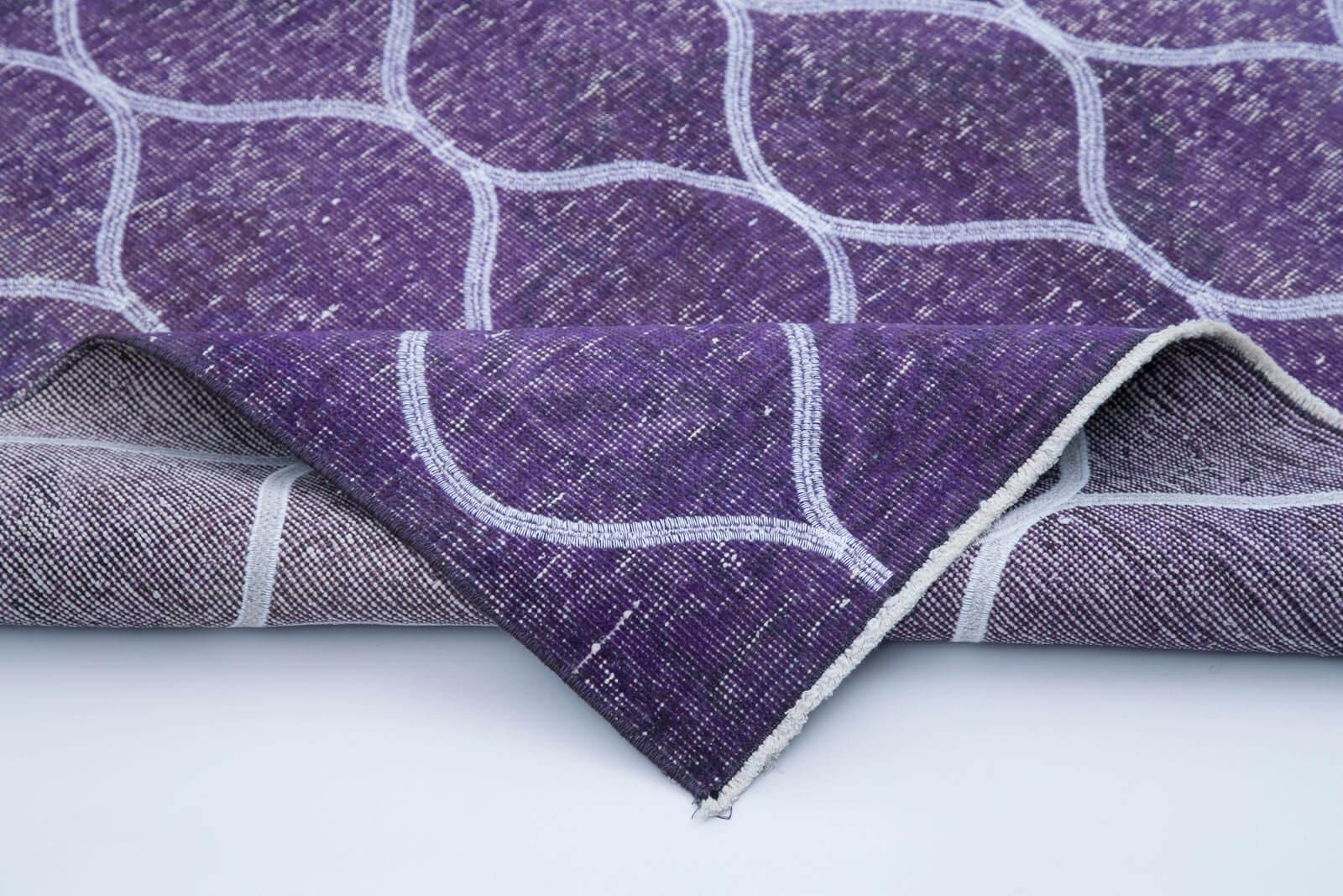 Geometric Carpet Mor Geometrik Pamuk Yün El Dokuma Halısı 145x379 Agacan