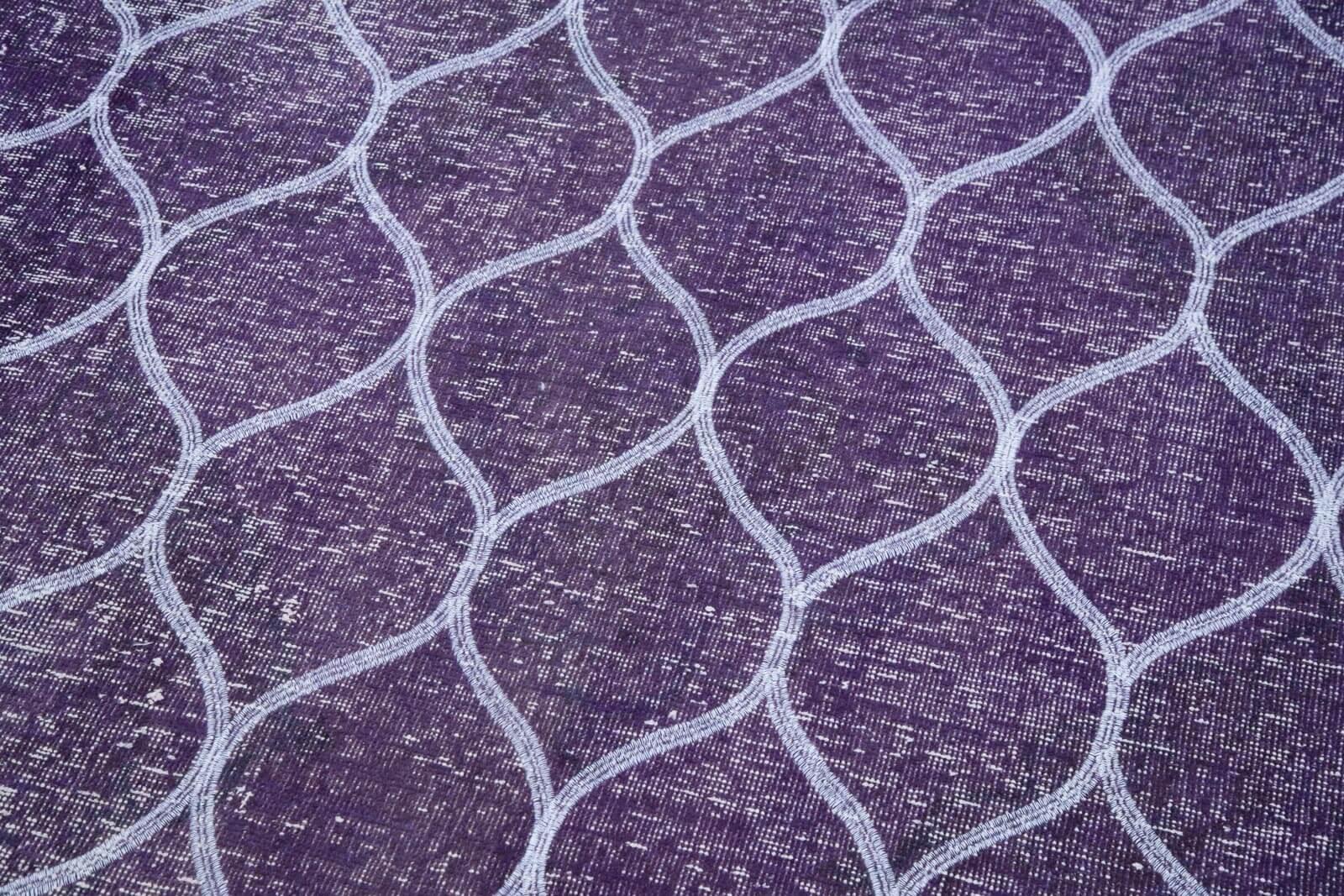 Geometric Carpet Mor Geometrik Pamuk Yün El Dokuma Halısı 145x379 Agacan