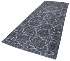 Geometric Carpet Gri Geometrik Pamuk Yün El Dokuma Halısı 147x387 Agacan