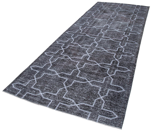 Geometric Carpet Gri Geometrik Pamuk Yün El Dokuma Halısı 147x387 Agacan