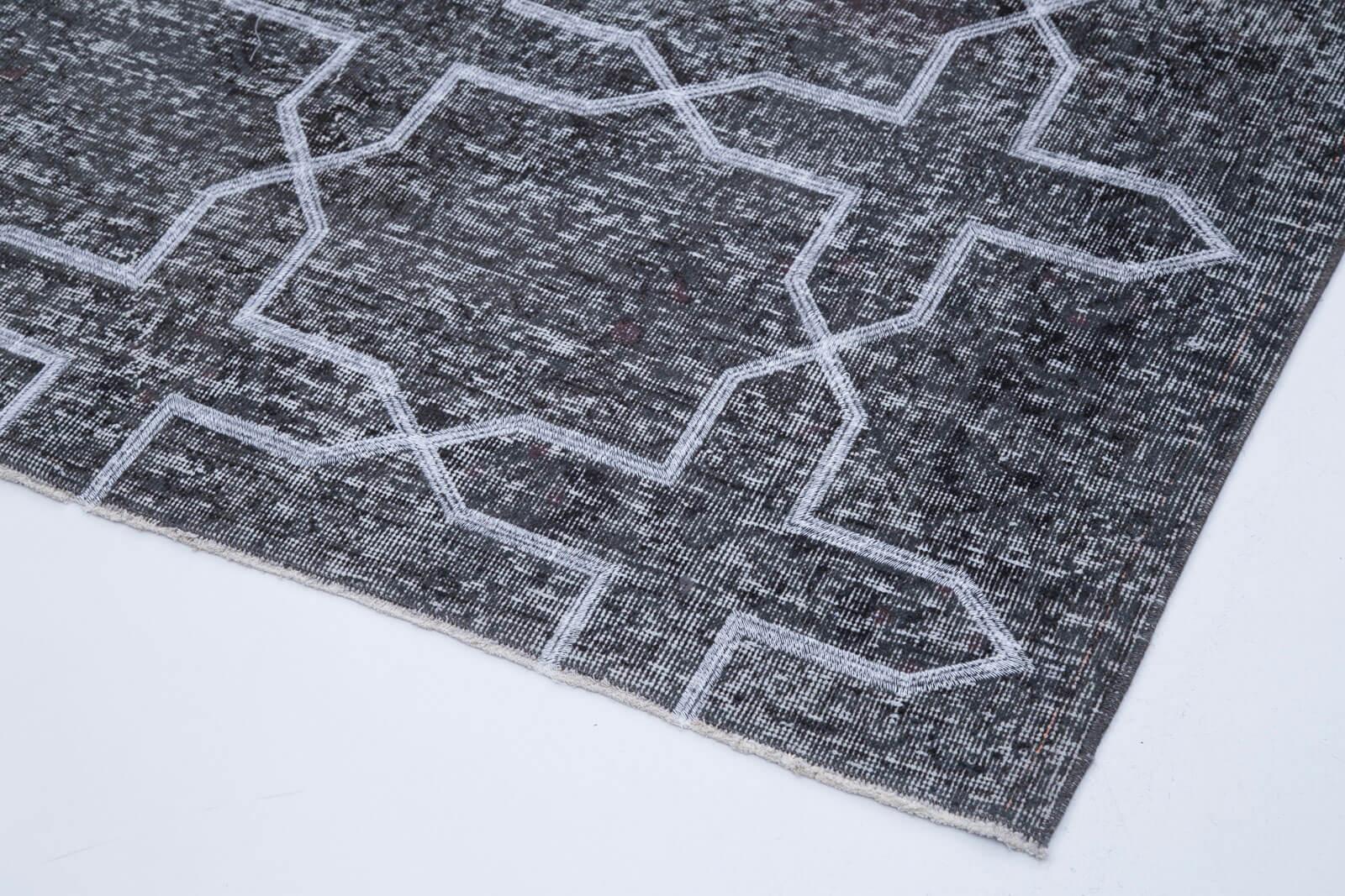 Geometric Carpet Gri Geometrik Pamuk Yün El Dokuma Halısı 147x387 Agacan