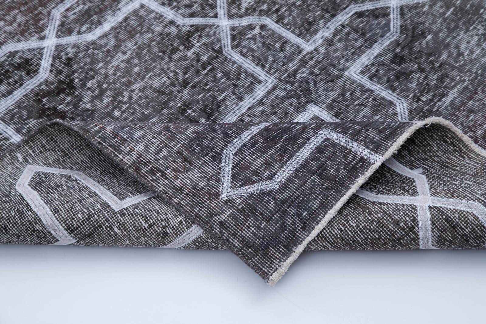 Geometric Carpet Gri Geometrik Pamuk Yün El Dokuma Halısı 147x387 Agacan