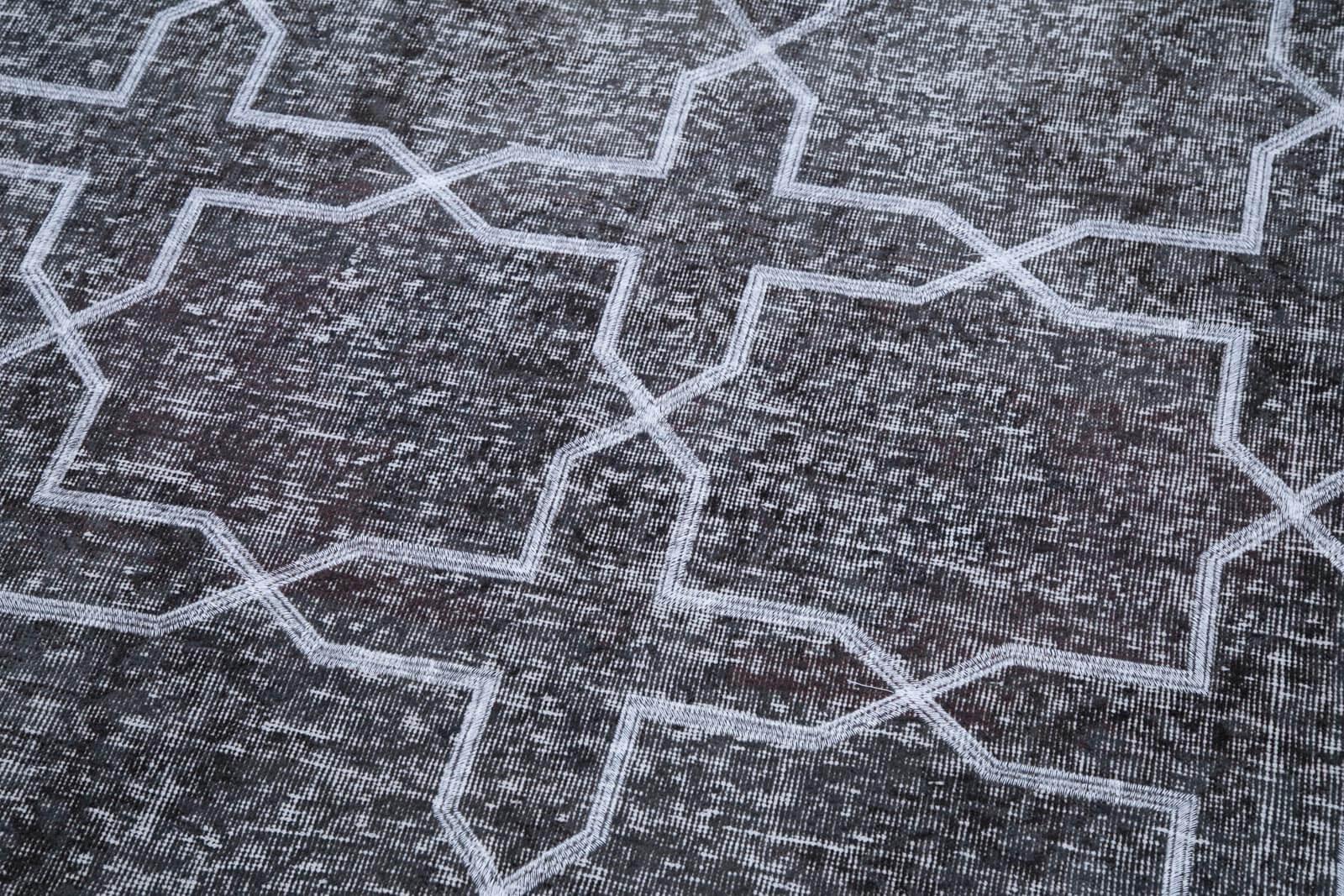 Geometric Carpet Gri Geometrik Pamuk Yün El Dokuma Halısı 147x387 Agacan