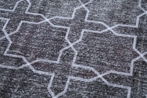 Geometric Carpet Gri Geometrik Pamuk Yün El Dokuma Halısı 147x387 Agacan