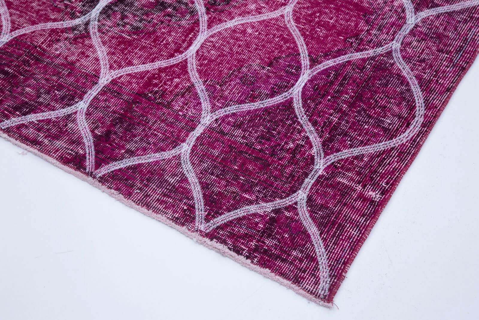 Geometric Carpet Pembe Geometrik Pamuk Yün El Dokuma Halısı 148x376 Agacan