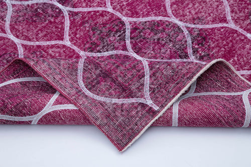 Geometric Carpet Pembe Geometrik Pamuk Yün El Dokuma Halısı 148x376 Agacan