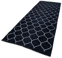 Geometric Carpet Siyah Geometrik Pamuk Yün El Dokuma Halısı 141x386 Agacan